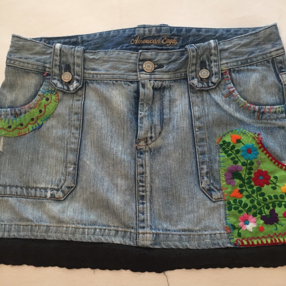 American Eagle Embroidered Patchwork Mini Skirt - image 7